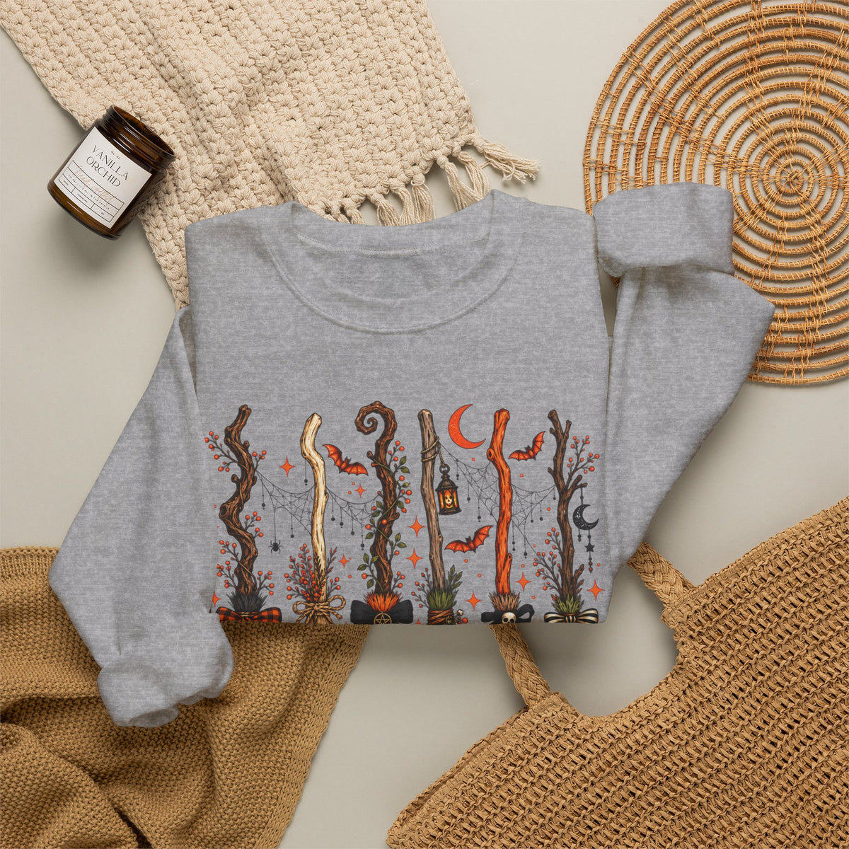 A Girl Gotta Have Options Witchy Halloween Broom Print Crewneck Sweatshirt