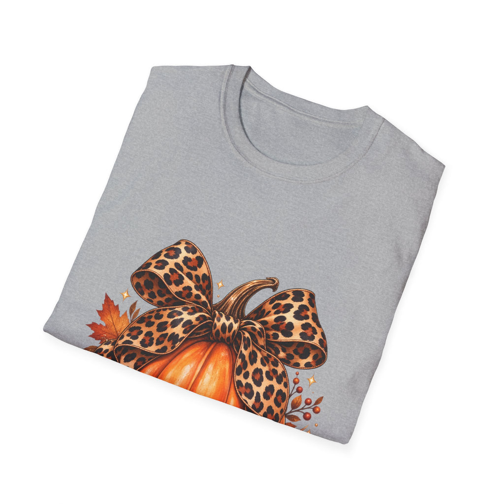 Leopard Print Bow Pumpkin Fall T Shirt Unisex Autumn Graphic Tee