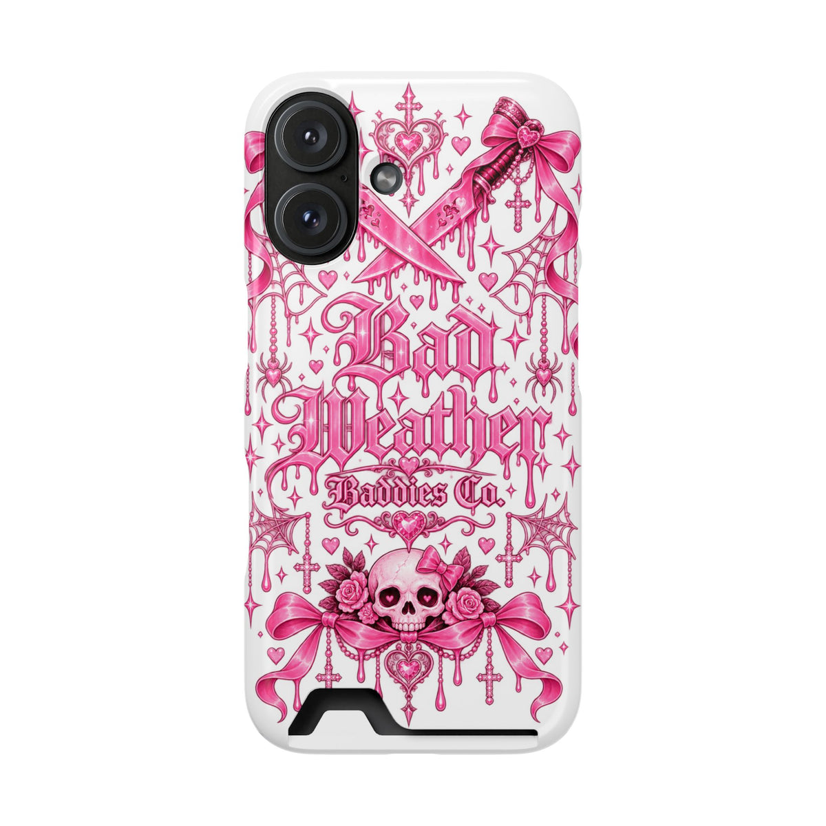 Pink Gothic Coquette Phone Case With Built In Card Holder For Cards