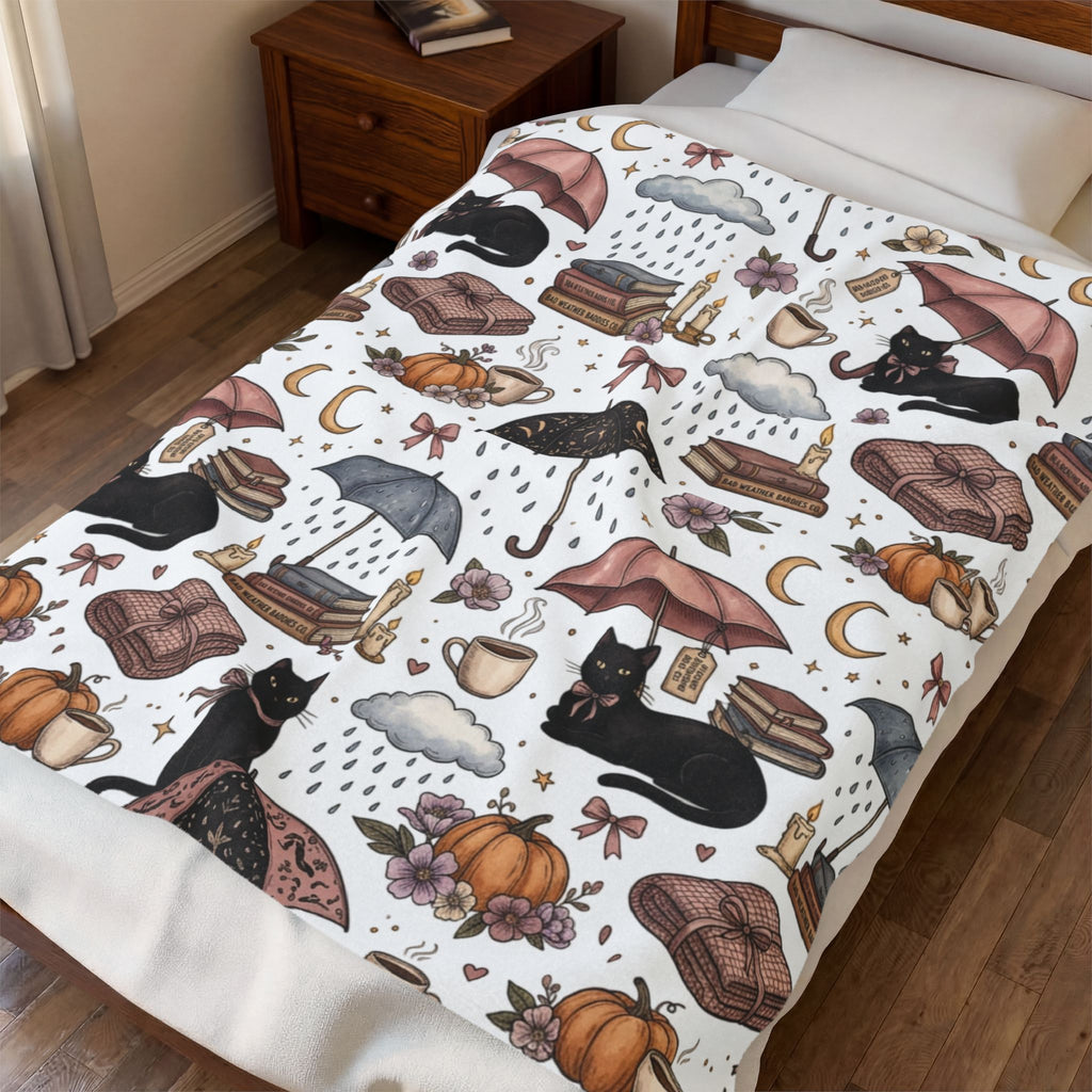 Witchy Black Cat Plush Blanket