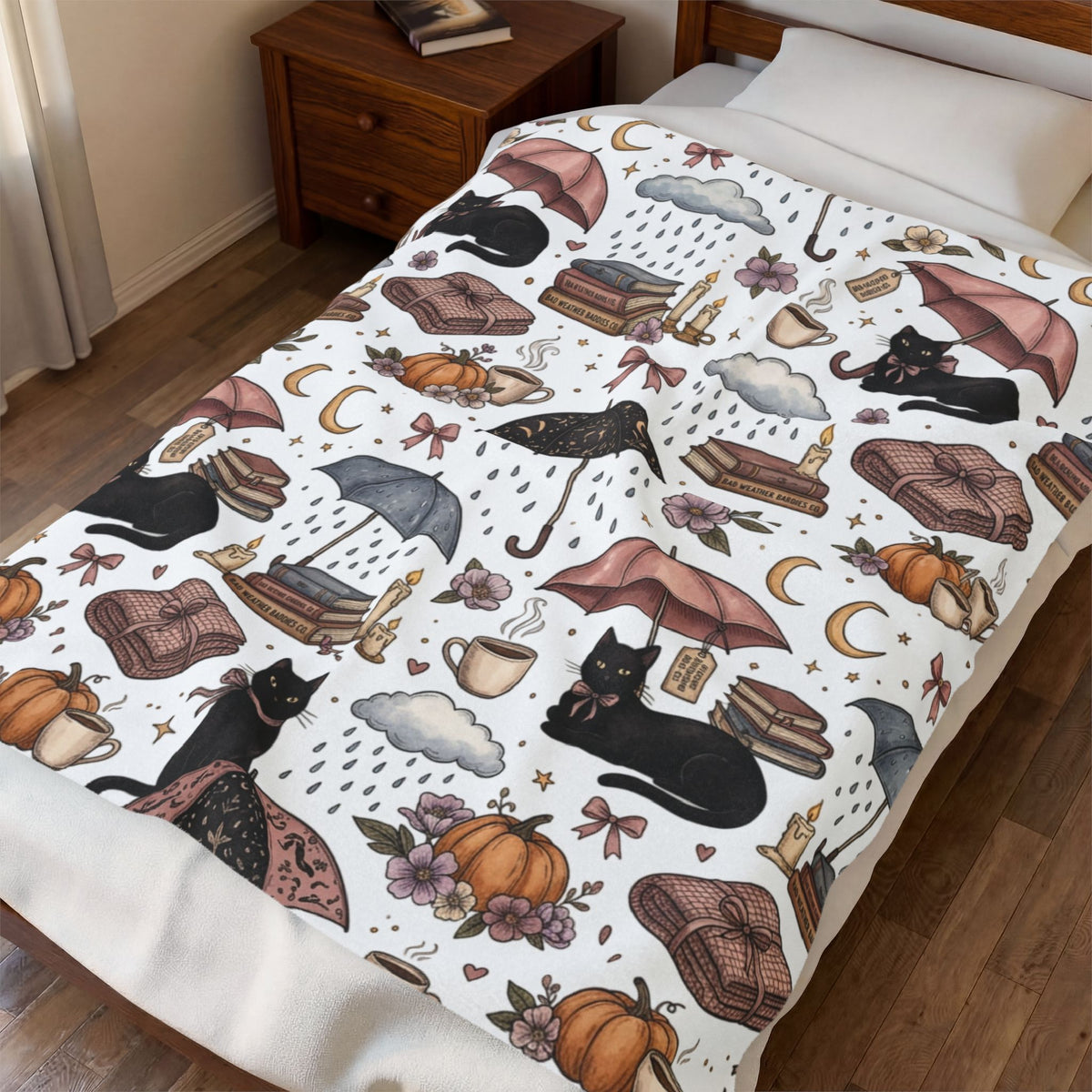 Witchy Black Cat Plush Blanket