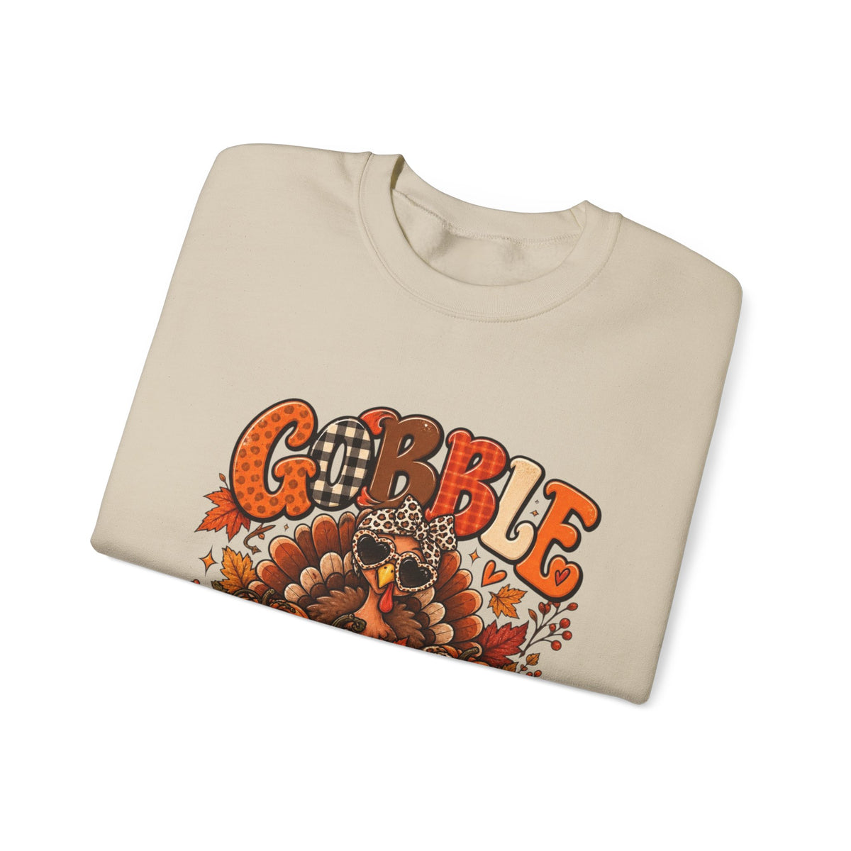 Gobble Till You Wobble Thanksgiving Turkey Crewneck Sweatshirt With Fall Leaves