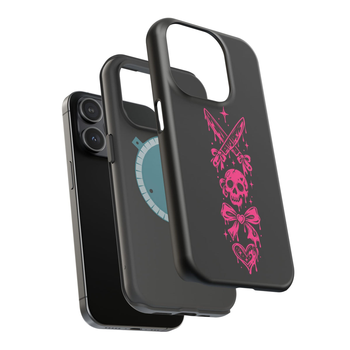 Pink Gothic Magnetic Impact Resistant Phone Case With Skull And Bows