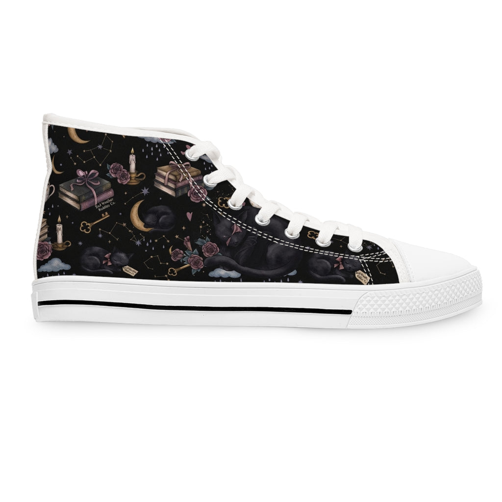 Witchy High Top Sneakers | Gothic Bookish Black Cat Celestial Shoes