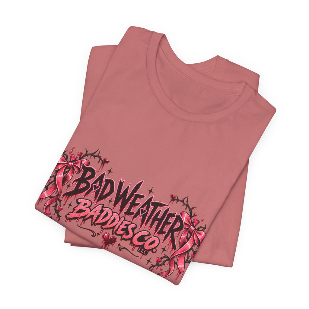 Bad Weather Baddies Co Gothic Pink Bow Signature Graphic Tee