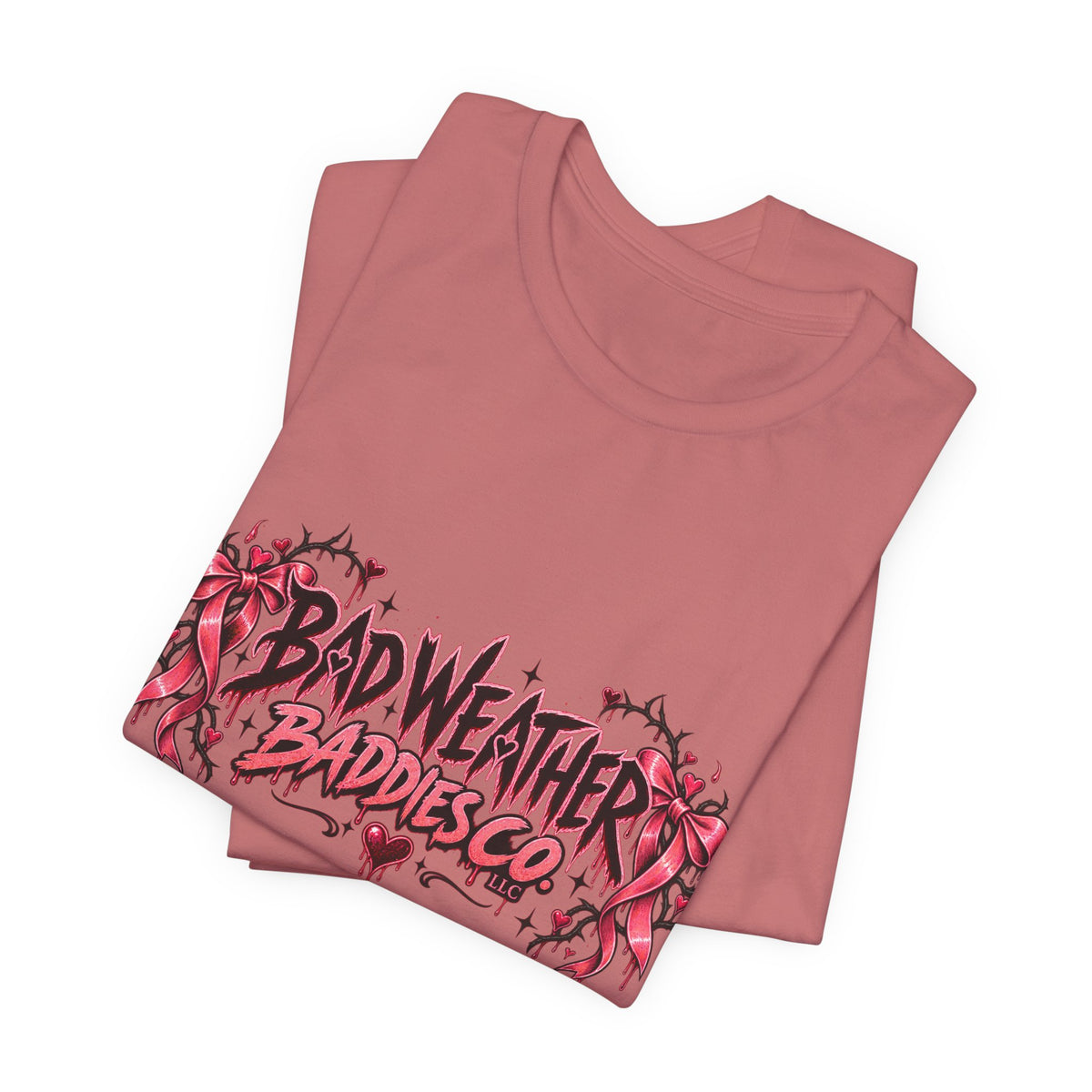 Bad Weather Baddies Co Gothic Pink Bow Signature Graphic Tee