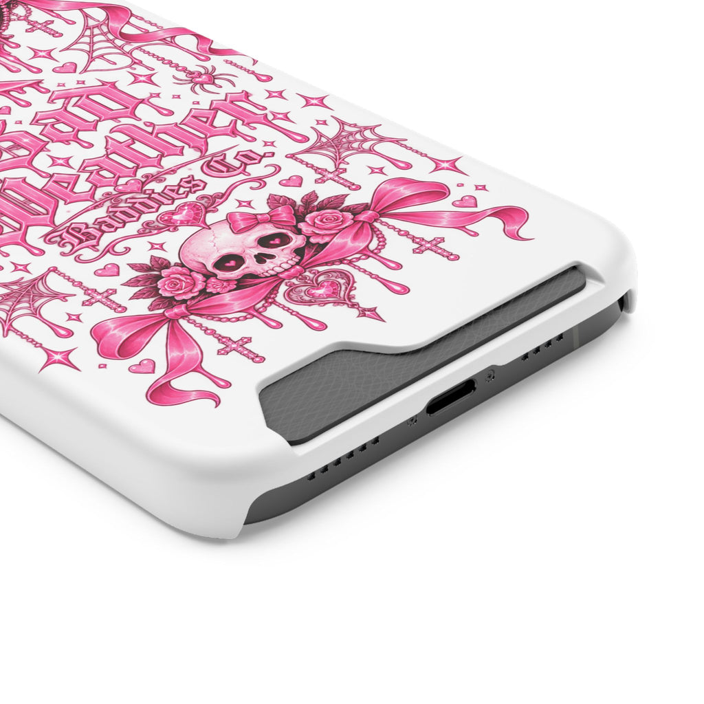 Pink Gothic Coquette Phone Case With Built In Card Holder For Cards