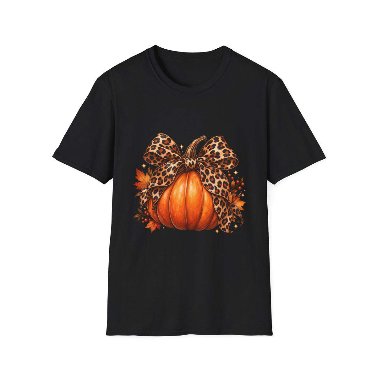 Leopard Print Bow Pumpkin Fall T Shirt Unisex Autumn Graphic Tee