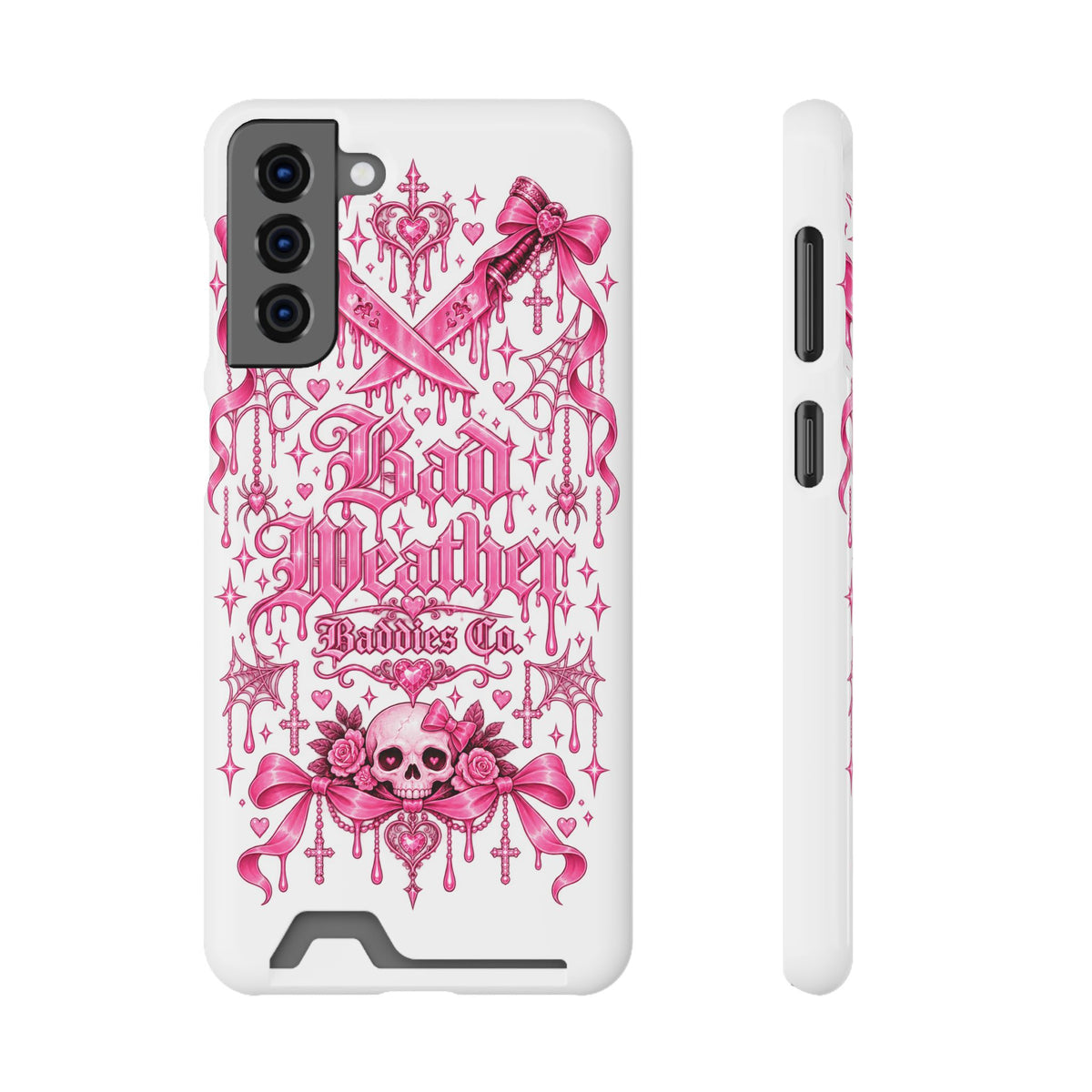 Pink Gothic Coquette Phone Case With Built In Card Holder For Cards