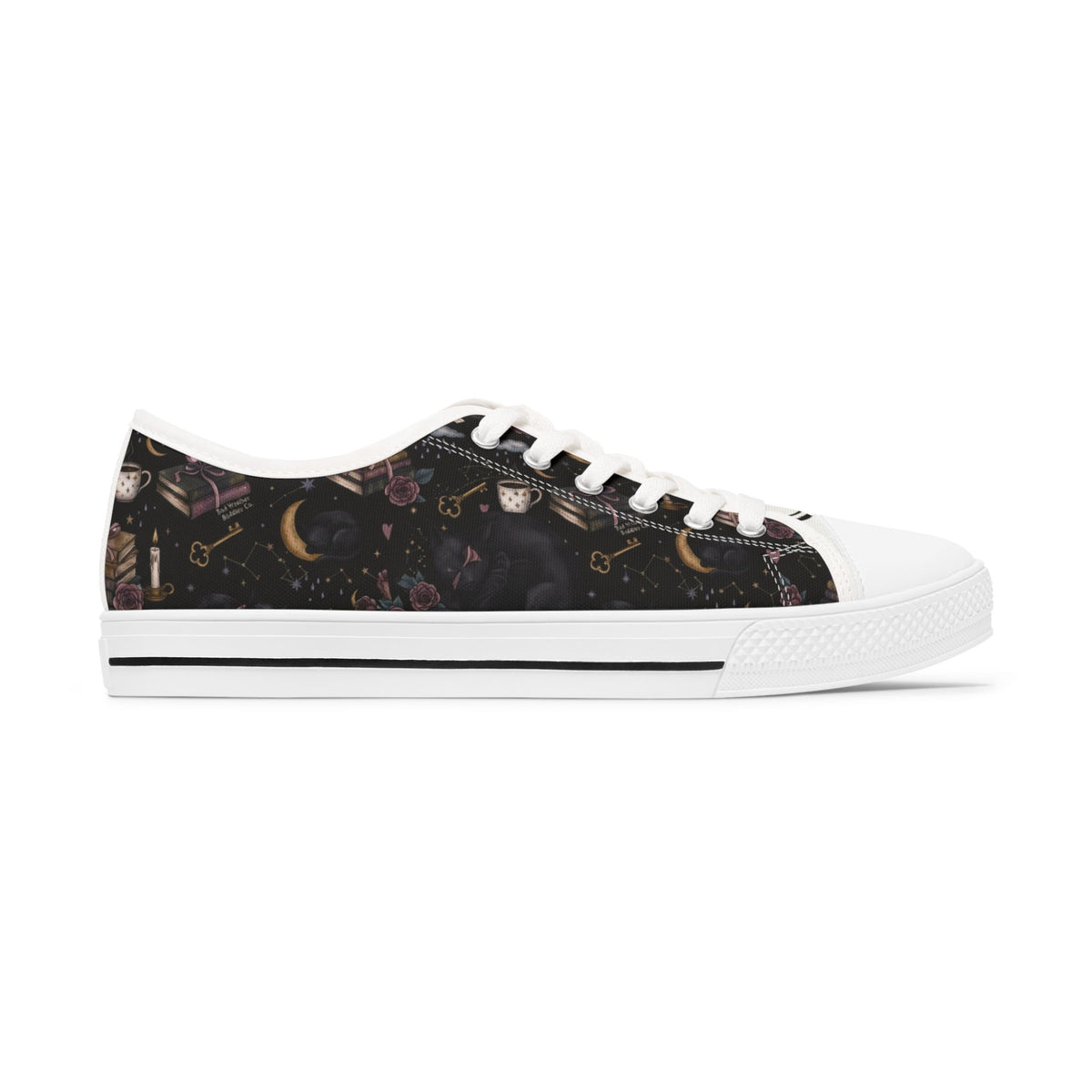 Witchy Sneakers, Celestial Black Cat Shoes, Gothic Low Top Sneakers, Moon and Stars Shoes, Witchy Gift for Her