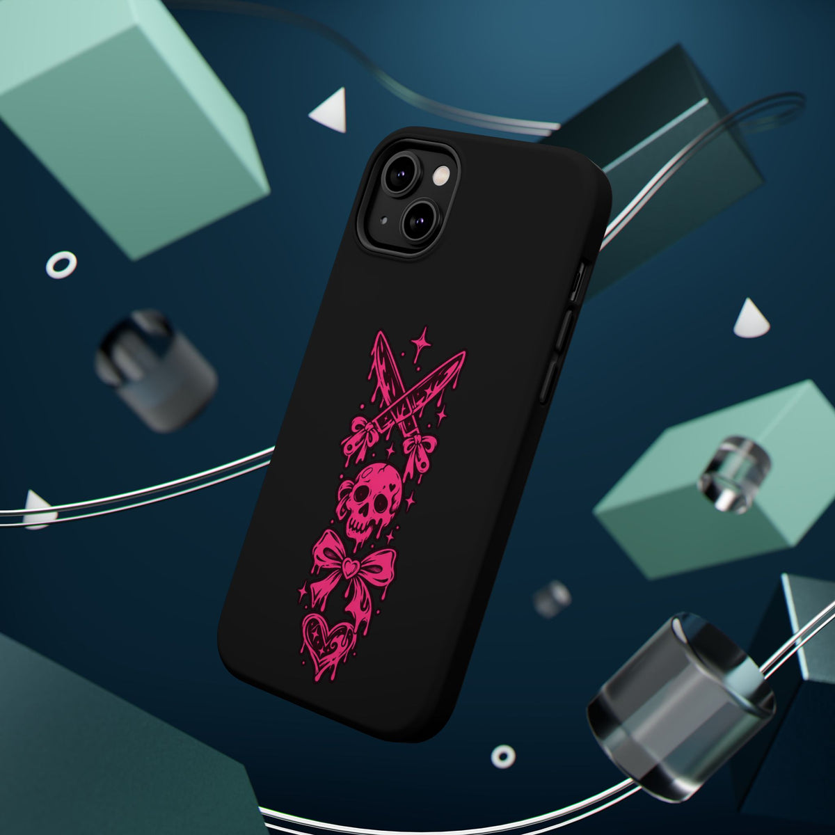 Pink Gothic Magnetic Impact Resistant Phone Case With Skull And Bows