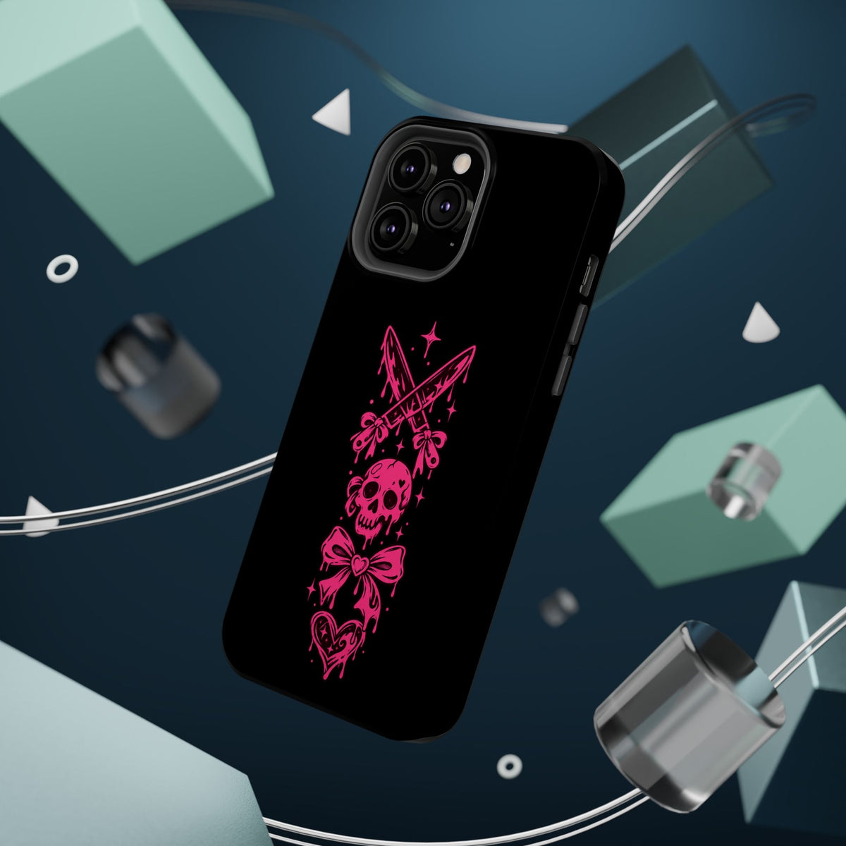 Pink Gothic Magnetic Impact Resistant Phone Case With Skull And Bows