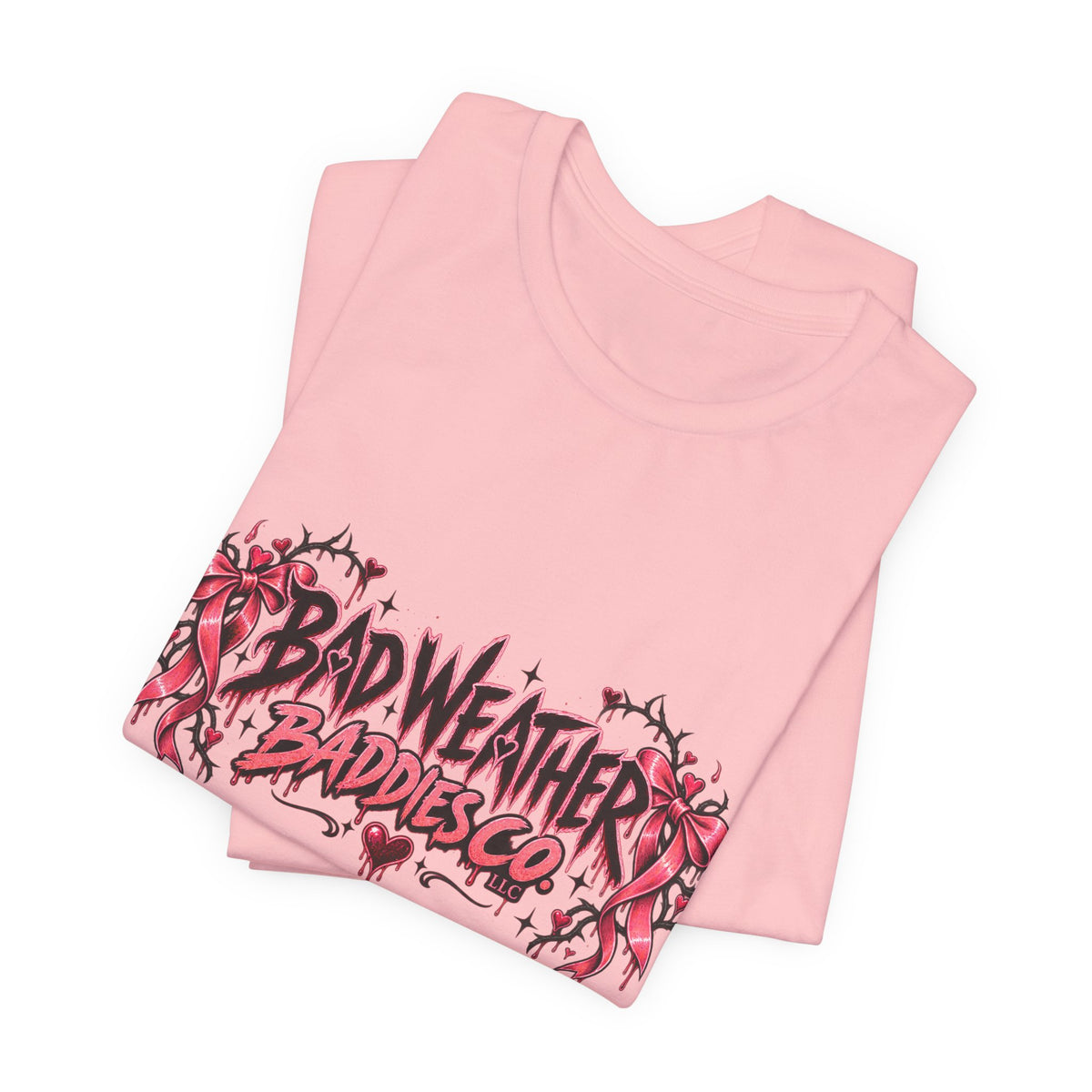 Bad Weather Baddies Co Gothic Pink Bow Signature Graphic Tee