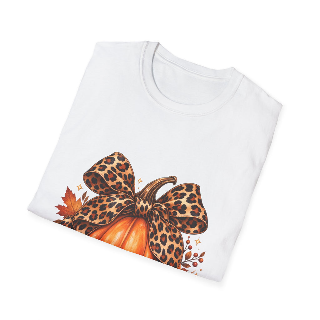 Leopard Print Bow Pumpkin Fall T Shirt Unisex Autumn Graphic Tee