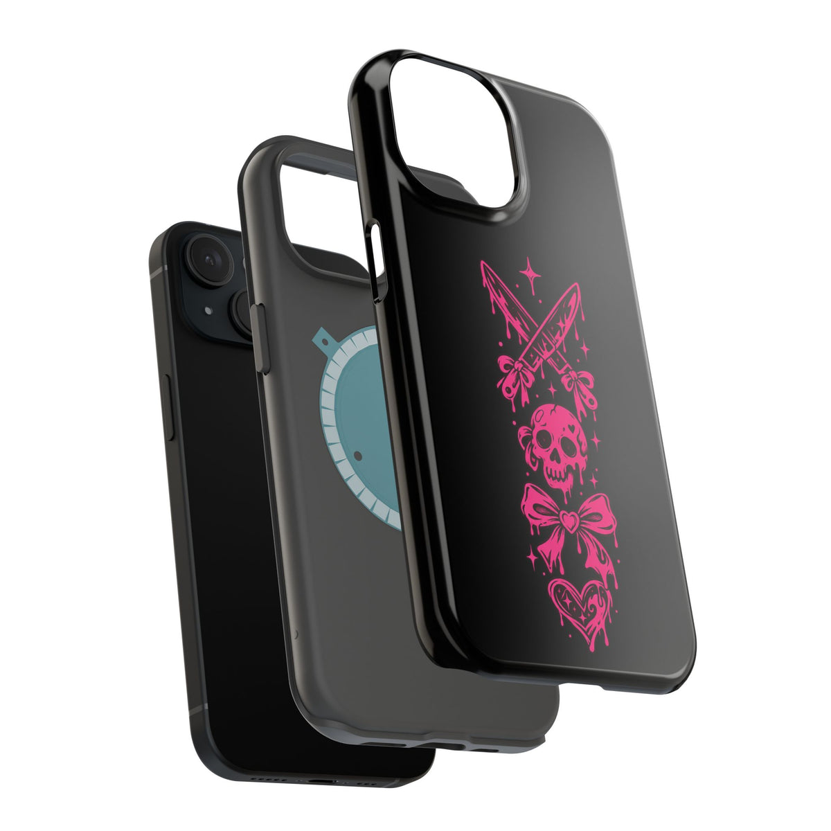 Pink Gothic Magnetic Impact Resistant Phone Case With Skull And Bows