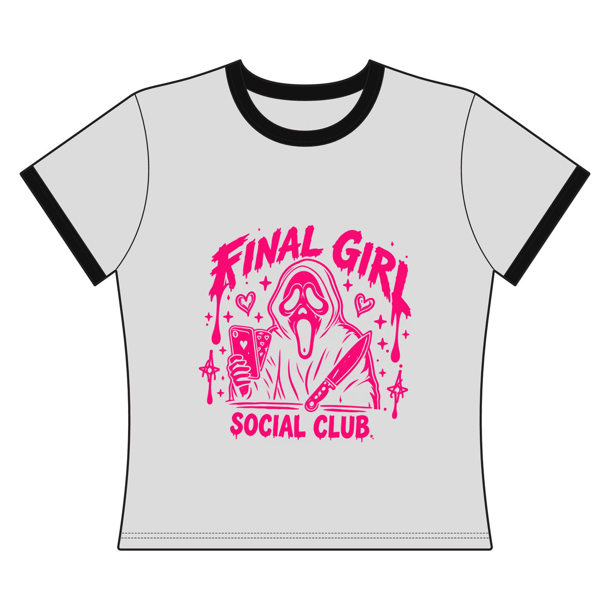 Final Girl Social Club pink horror ringer tee mockup