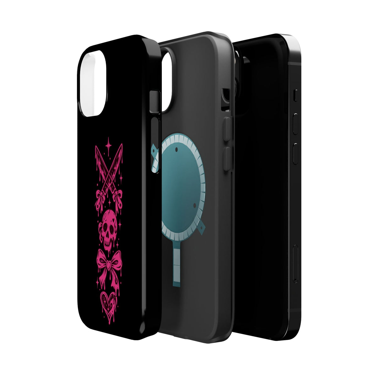 Pink Gothic Magnetic Impact Resistant Phone Case With Skull And Bows