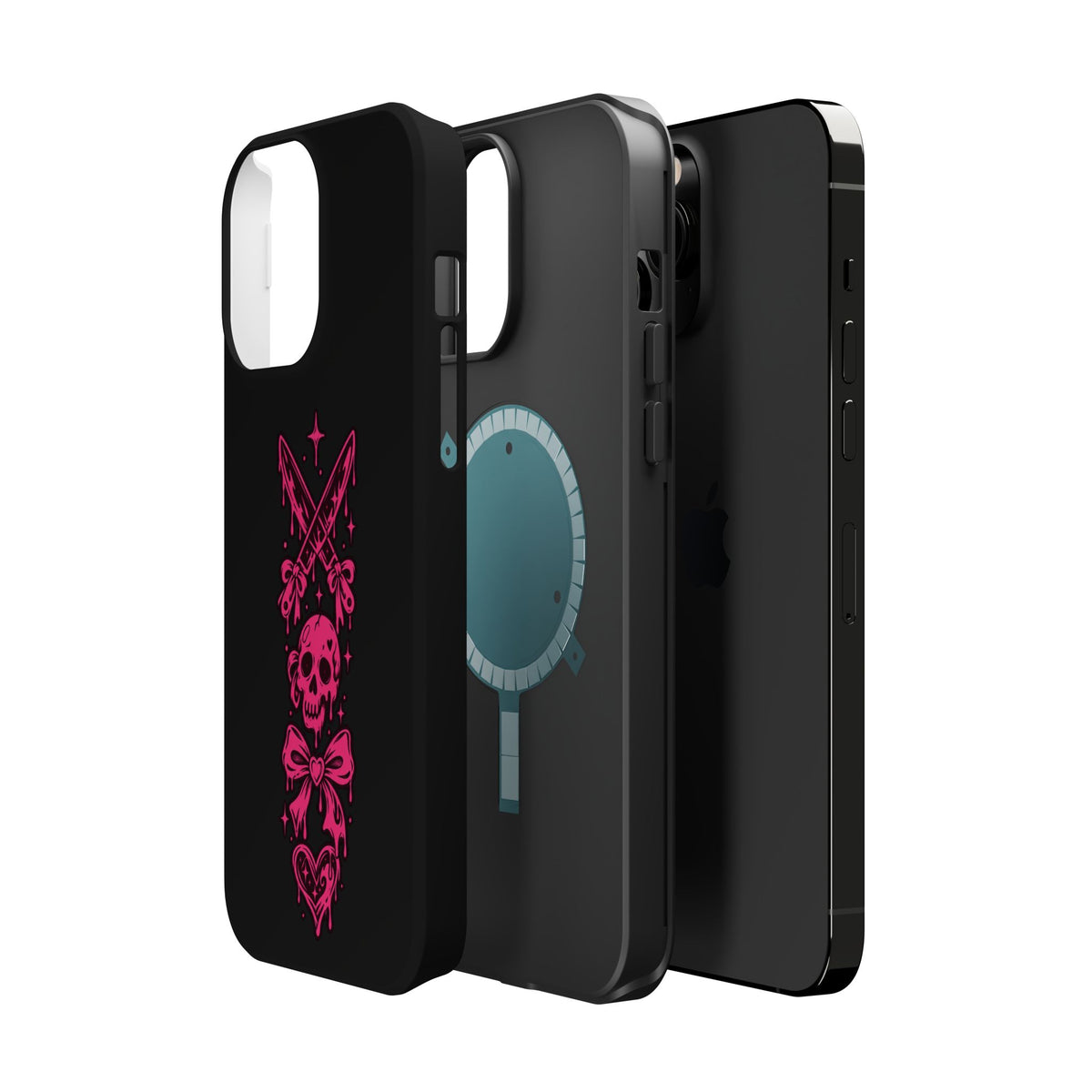 Pink Gothic Magnetic Impact Resistant Phone Case With Skull And Bows