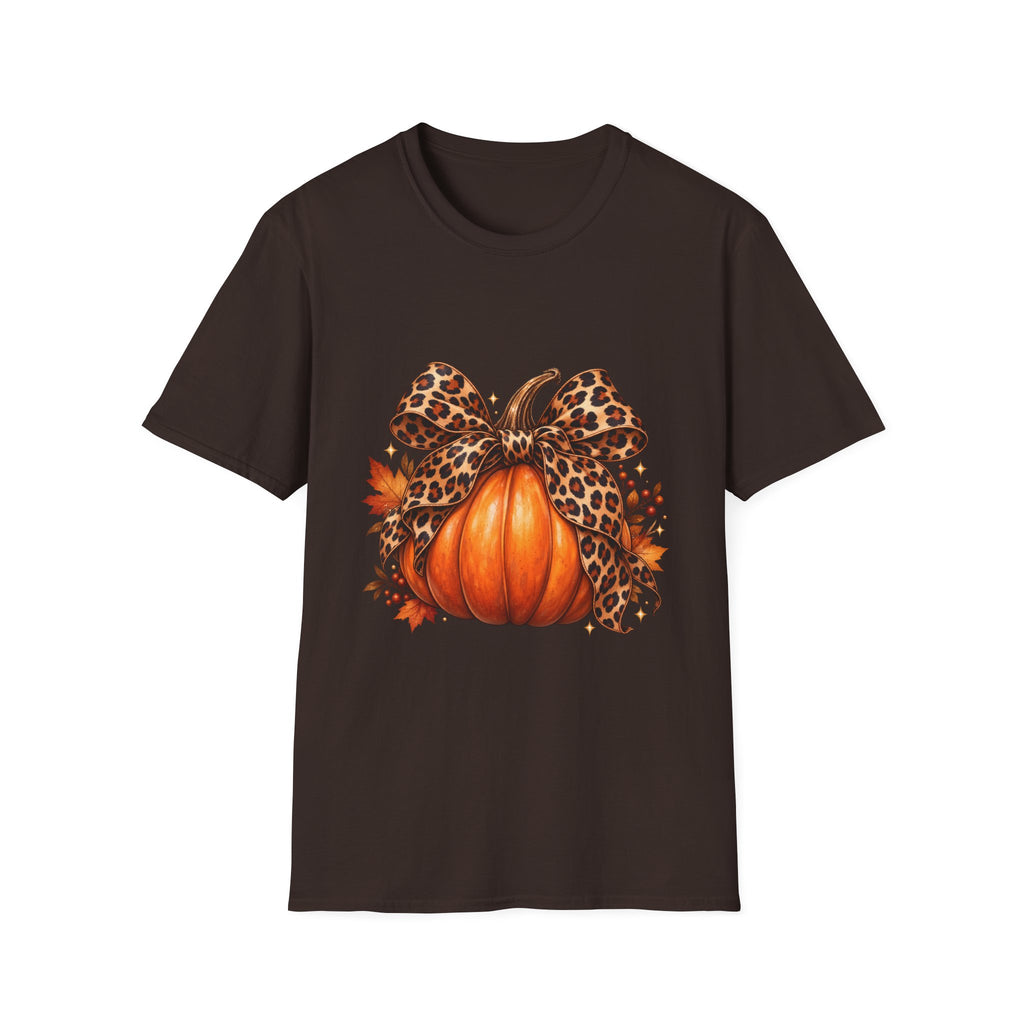 Leopard Print Bow Pumpkin Fall T Shirt Unisex Autumn Graphic Tee