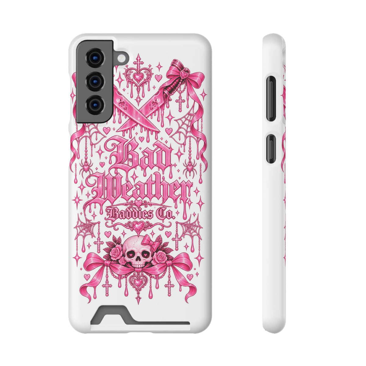 Pink Gothic Coquette Phone Case With Built In Card Holder For Cards