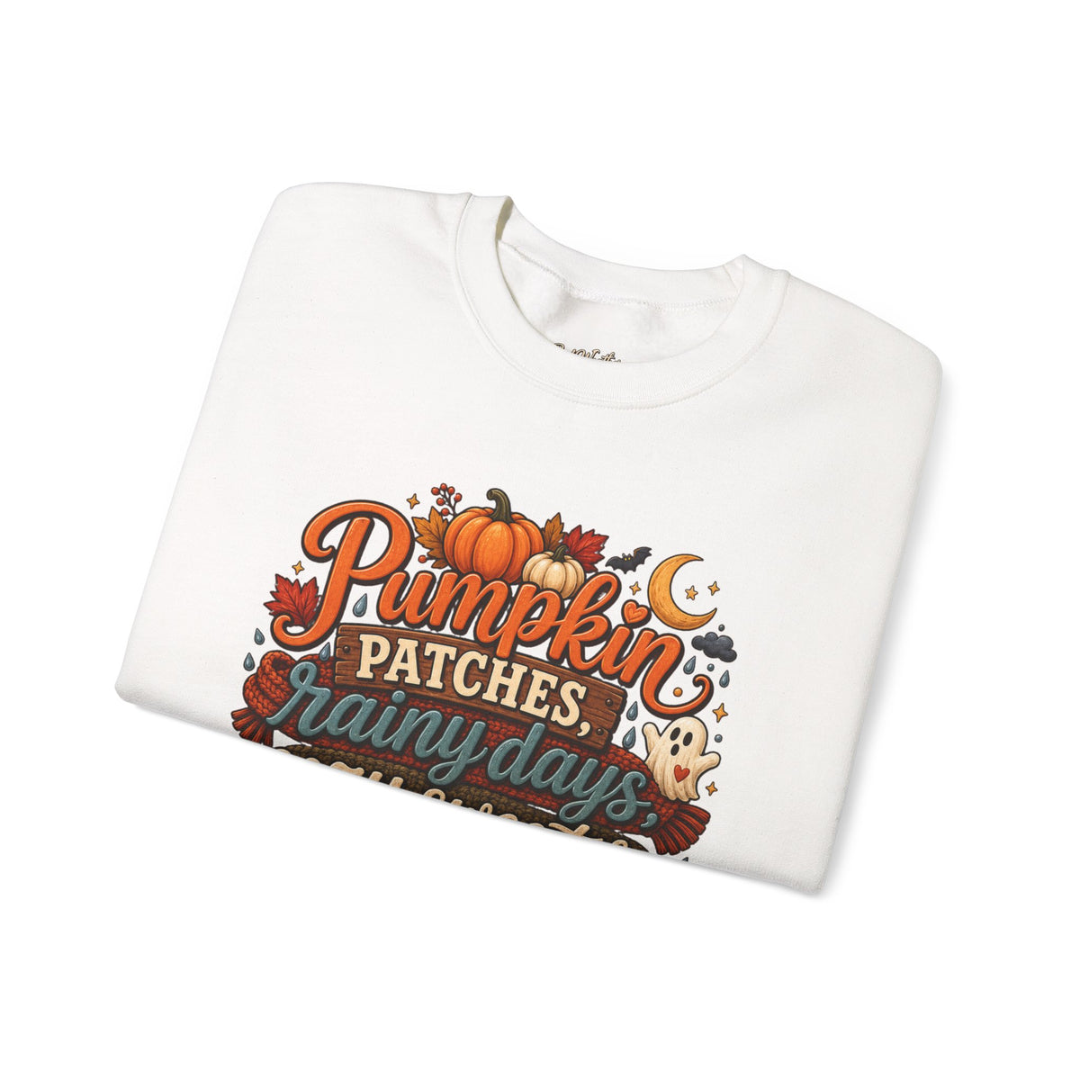 Pumpkin Patches Rainy Days Cozy Sweaters Shirt | Spooky Little Things Fall Tee | Autumn Sleeve Design Sweatshirt | Cute Ghost Fall Shirt