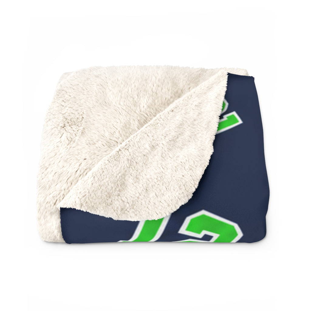 PNW 12 Fan Sherpa Fleece Blanket | Navy & Green Football Blanket | Game Day Gift | Cozy Sports Fan Throw