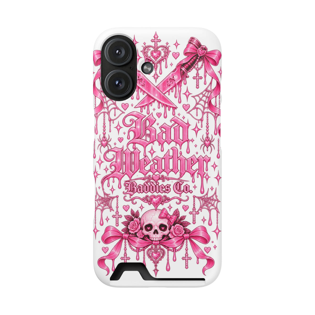 Pink Gothic Coquette Phone Case With Built In Card Holder For Cards