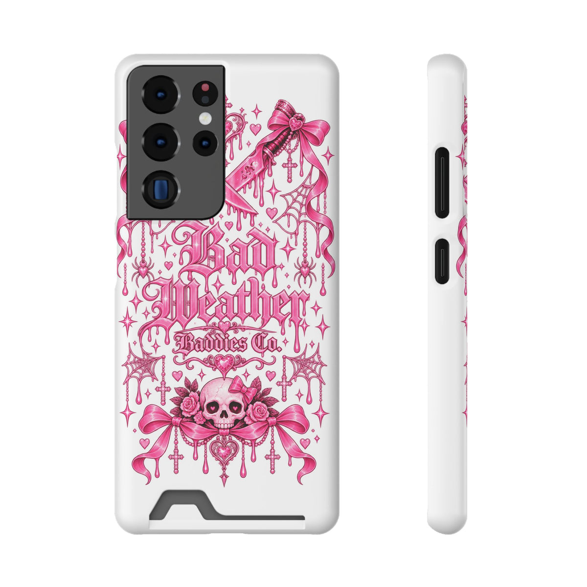 Pink Gothic Coquette Phone Case With Built In Card Holder For Cards