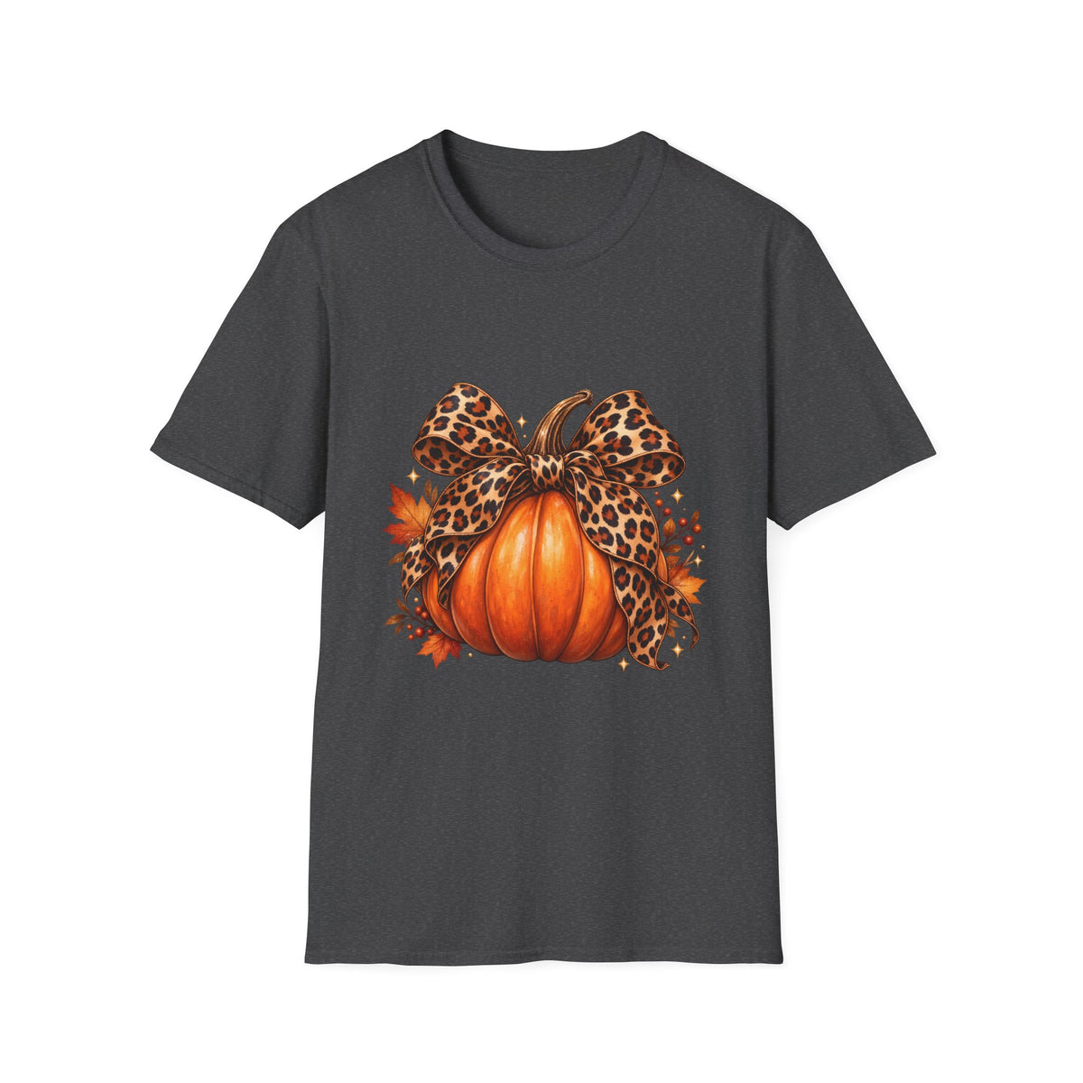Leopard Print Bow Pumpkin Fall T Shirt Unisex Autumn Graphic Tee