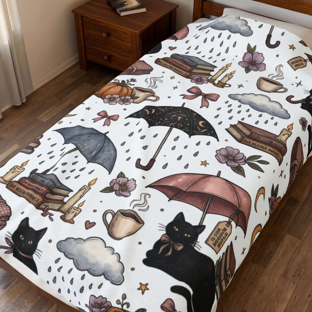 Witchy Black Cat Plush Blanket