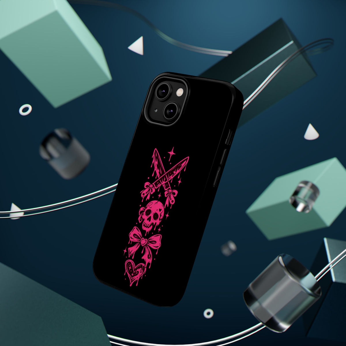 Pink Gothic Magnetic Impact Resistant Phone Case With Skull And Bows