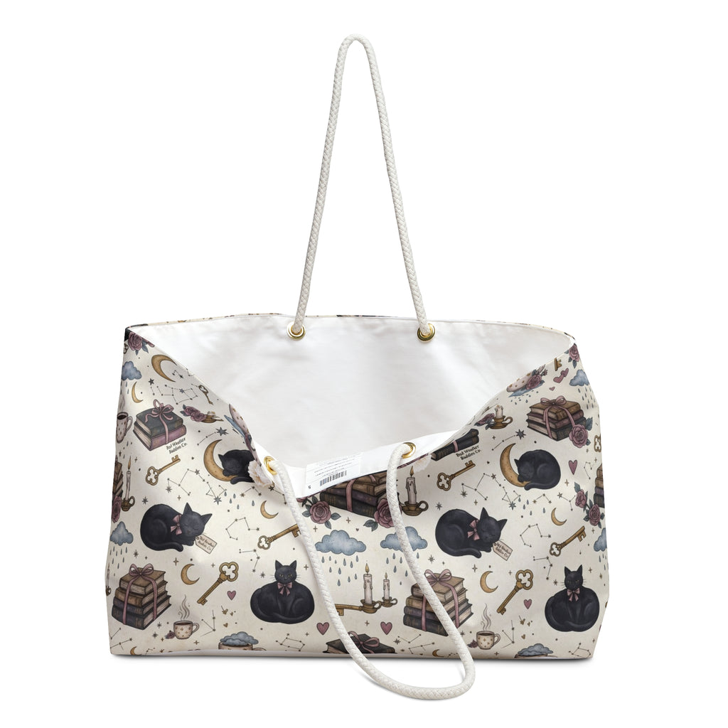 Witchy Bookish Weekender Bag | Black Cat Gothic Travel Tote