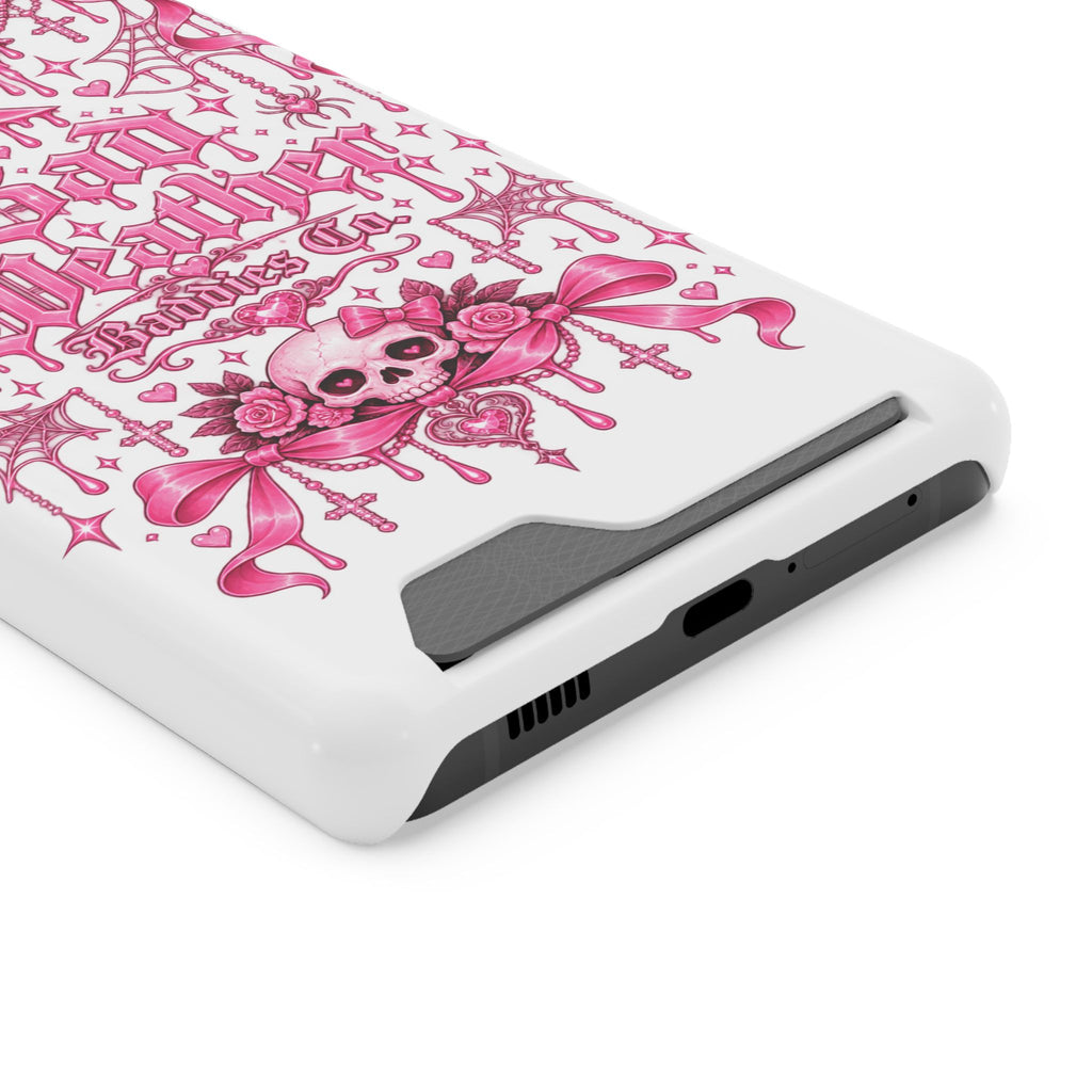 Pink Gothic Coquette Phone Case With Built In Card Holder For Cards