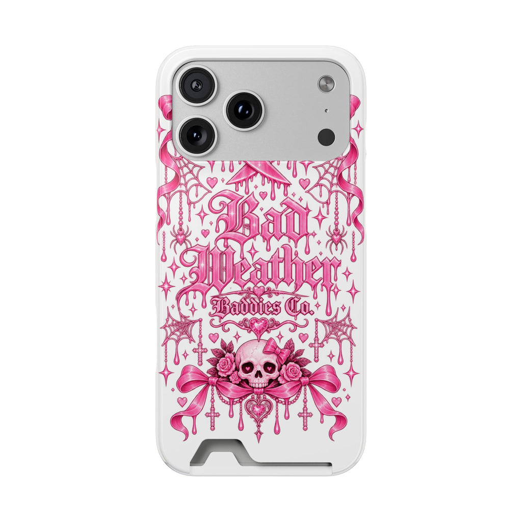 Pink Gothic Coquette Phone Case With Built In Card Holder For Cards