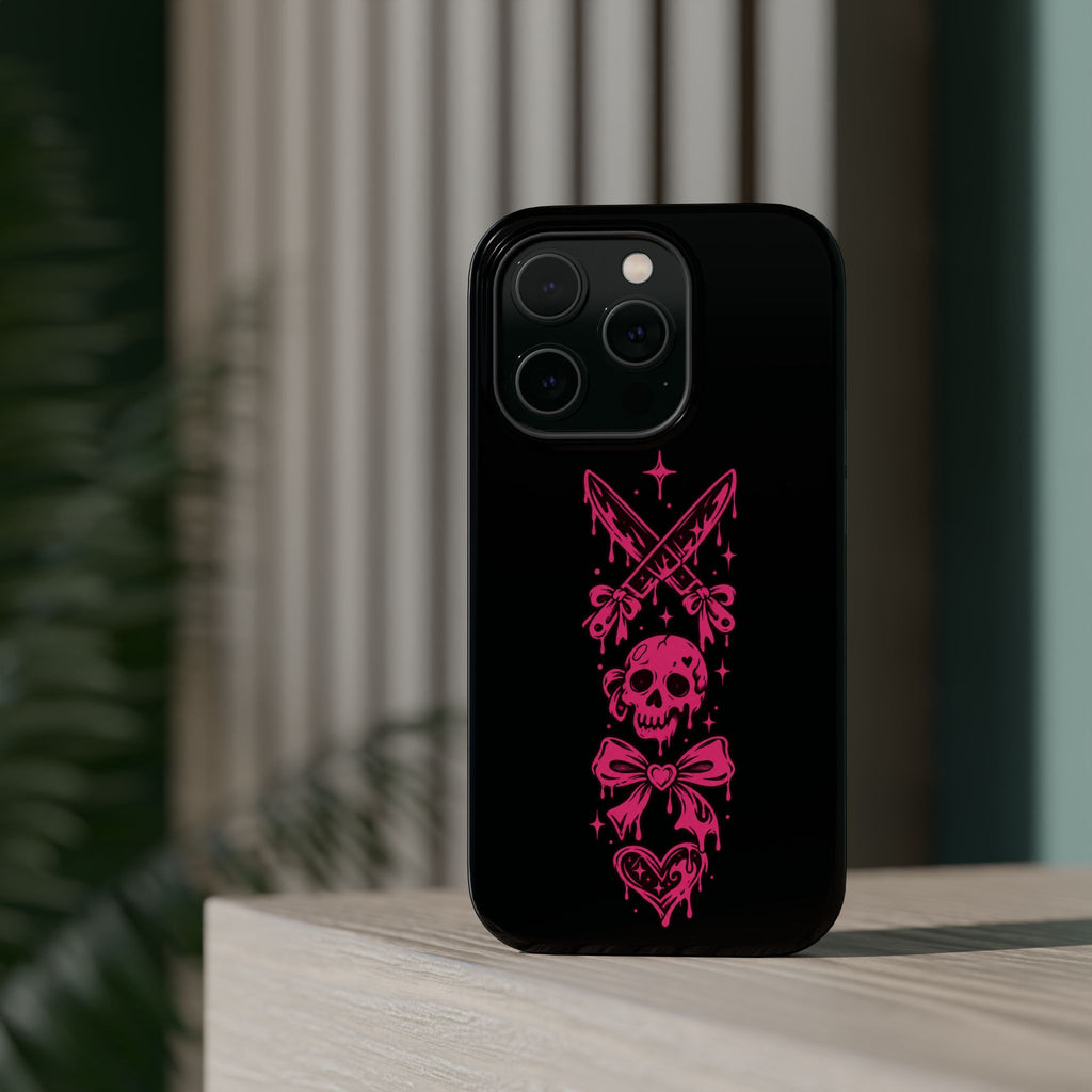 Pink Gothic Magnetic Impact Resistant Phone Case With Skull And Bows