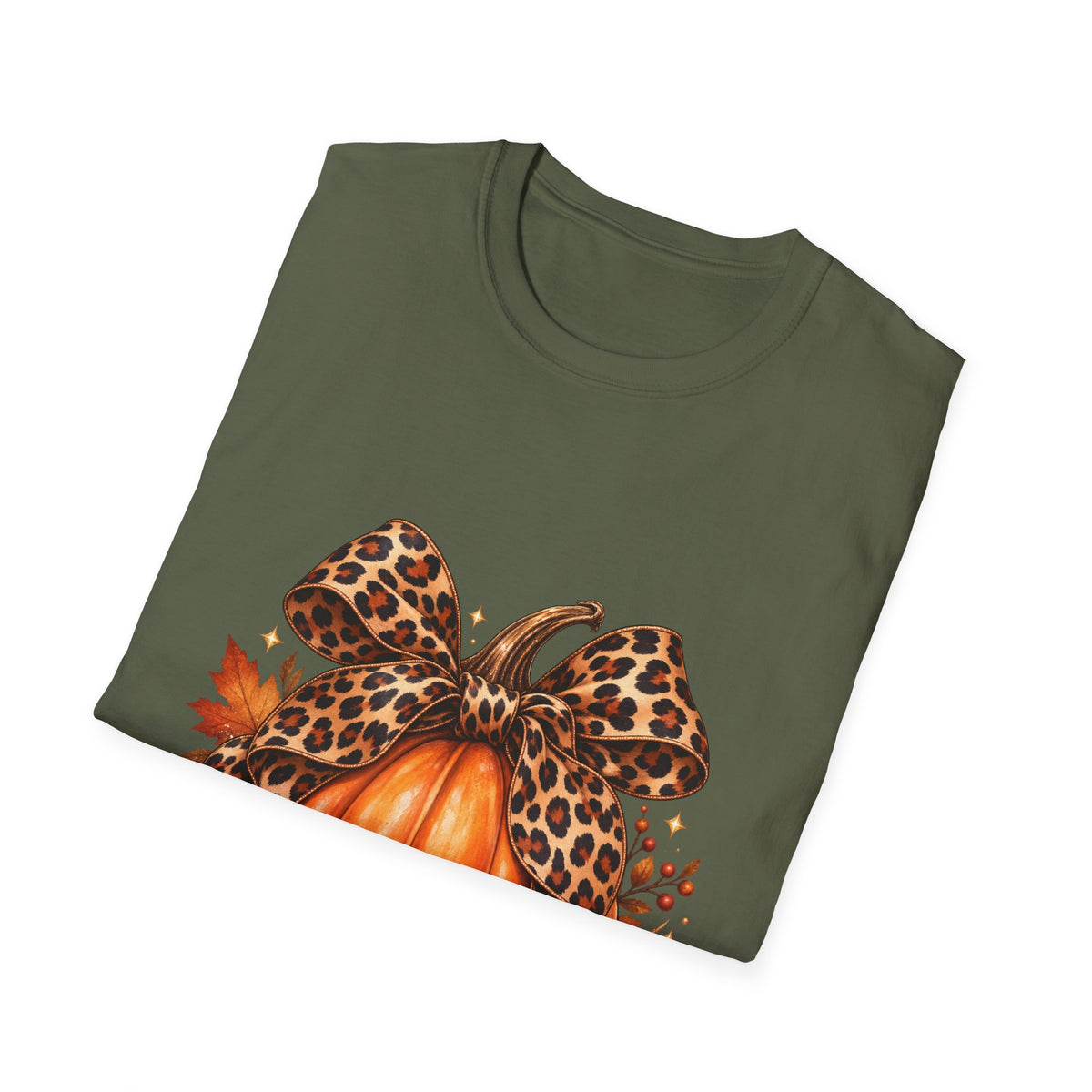 Leopard Print Bow Pumpkin Fall T Shirt Unisex Autumn Graphic Tee