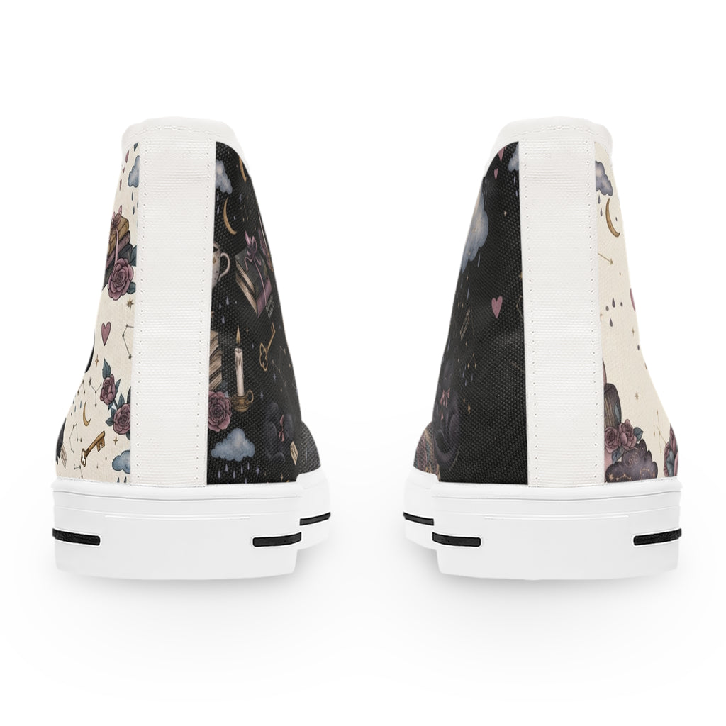 Witchy High Top Sneakers | Gothic Bookish Black Cat Celestial Shoes