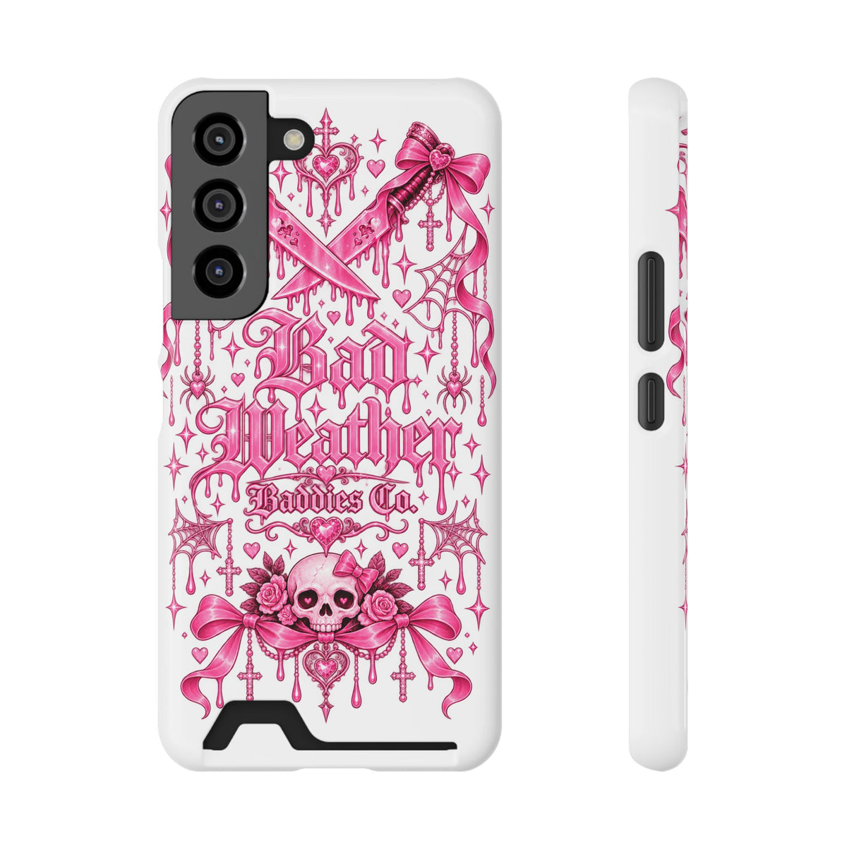 Pink Gothic Coquette Phone Case With Built In Card Holder For Cards
