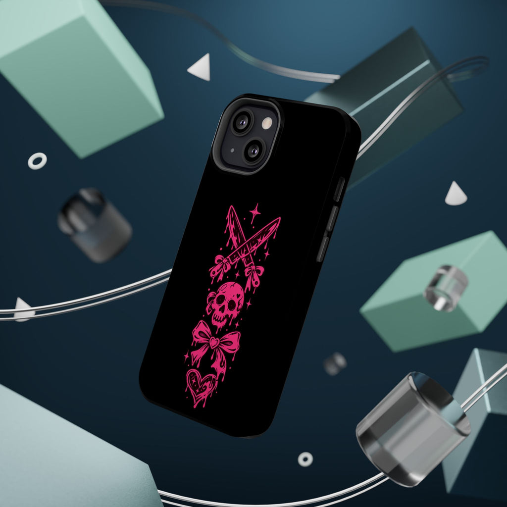 Pink Gothic Magnetic Impact Resistant Phone Case With Skull And Bows