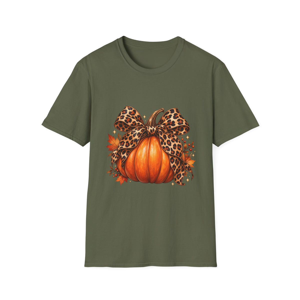 Leopard Print Bow Pumpkin Fall T Shirt Unisex Autumn Graphic Tee