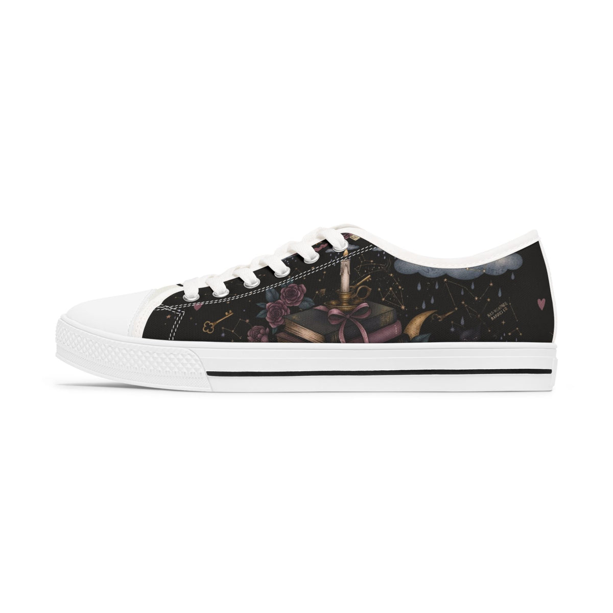 Witchy Sneakers, Celestial Black Cat Shoes, Gothic Low Top Sneakers, Moon and Stars Shoes, Witchy Gift for Her