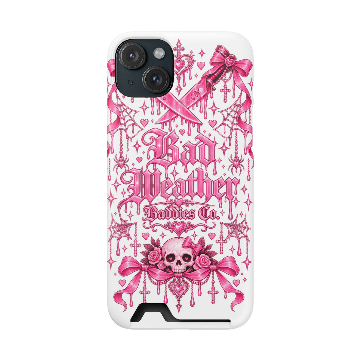 Pink Gothic Coquette Phone Case With Built In Card Holder For Cards