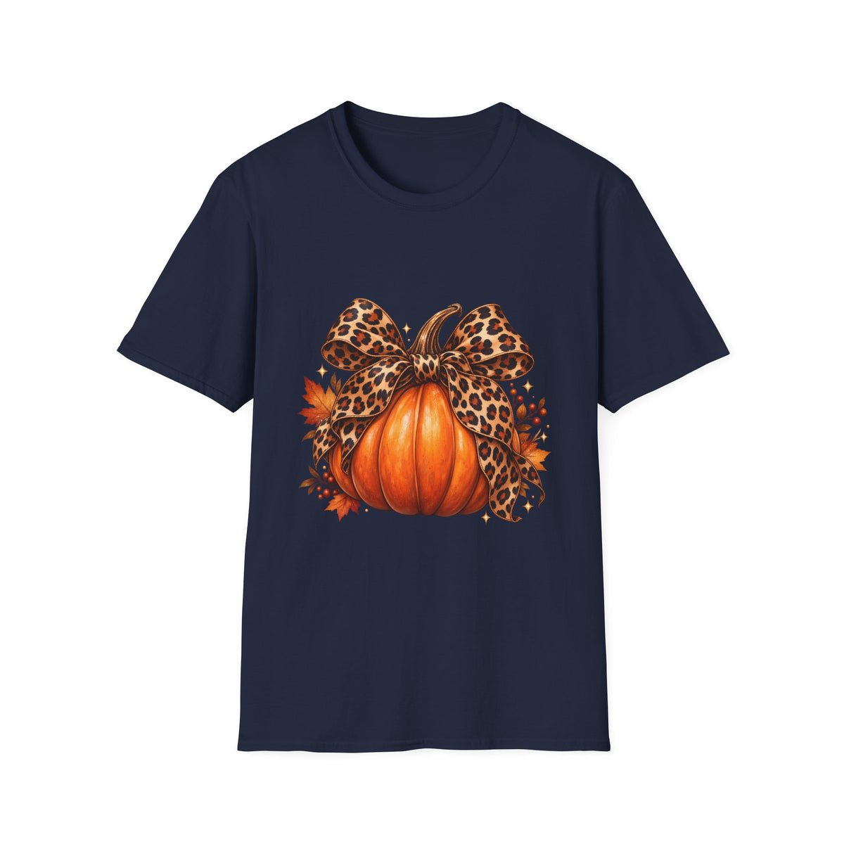 Leopard Print Bow Pumpkin Fall T Shirt Unisex Autumn Graphic Tee