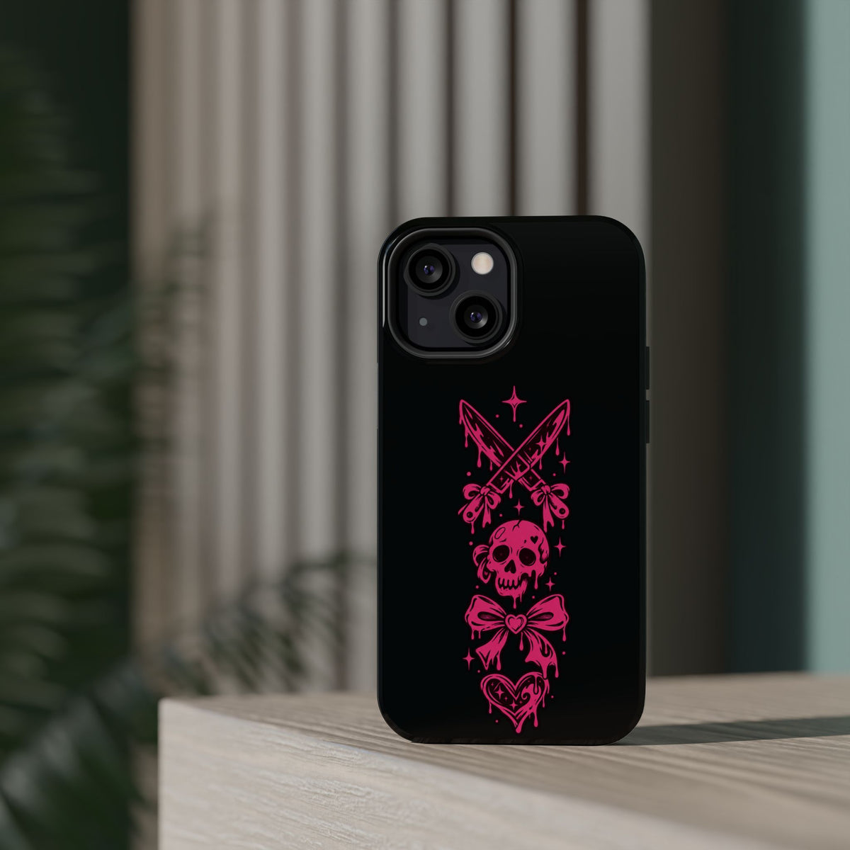 Pink Gothic Magnetic Impact Resistant Phone Case With Skull And Bows