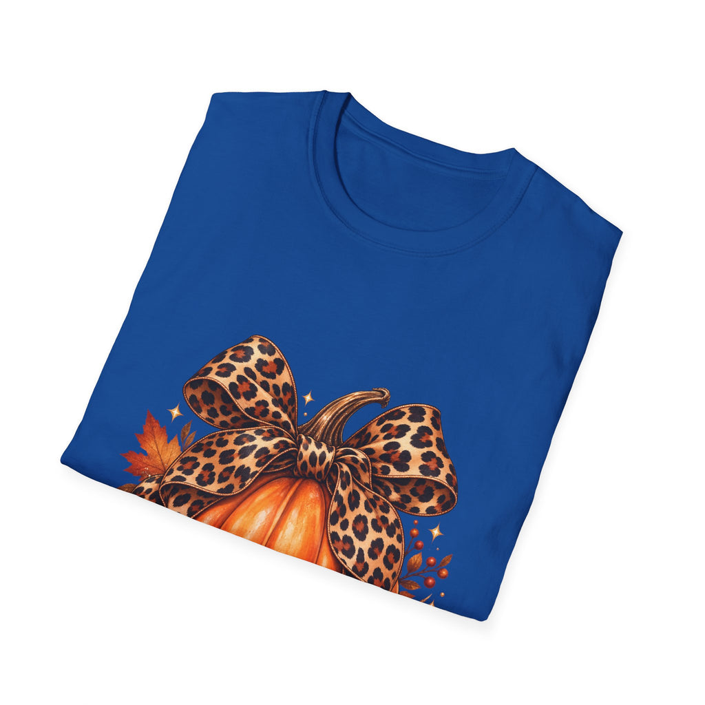 Leopard Print Bow Pumpkin Fall T Shirt Unisex Autumn Graphic Tee
