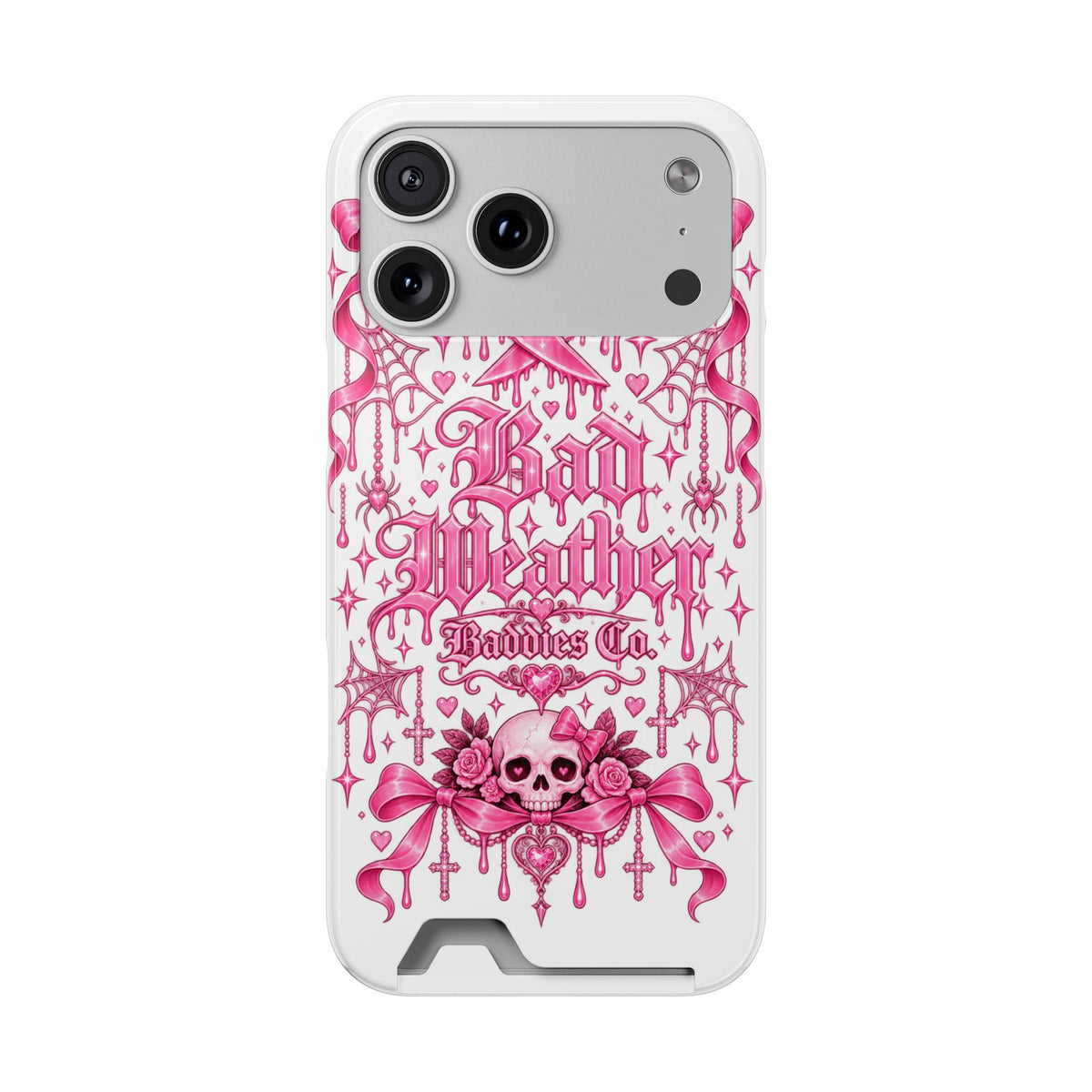 Pink Gothic Coquette Phone Case With Built In Card Holder For Cards