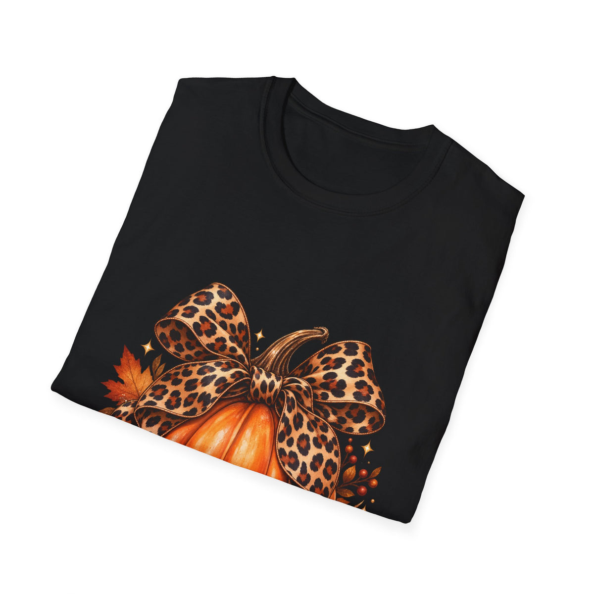 Leopard Print Bow Pumpkin Fall T Shirt Unisex Autumn Graphic Tee
