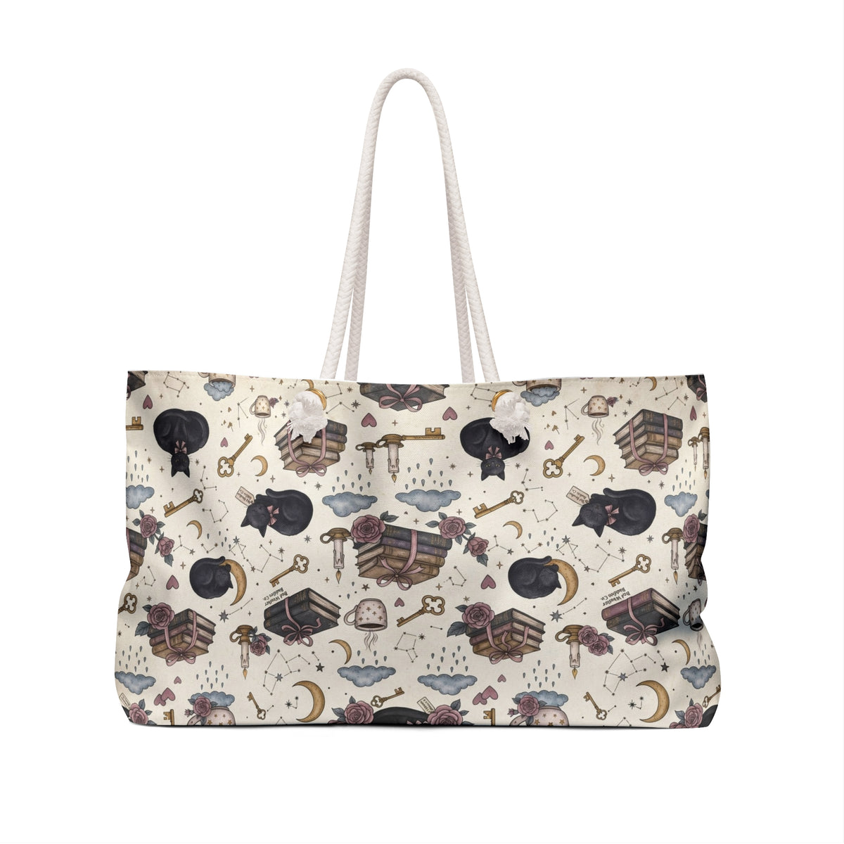 Witchy Bookish Weekender Bag | Black Cat Gothic Travel Tote