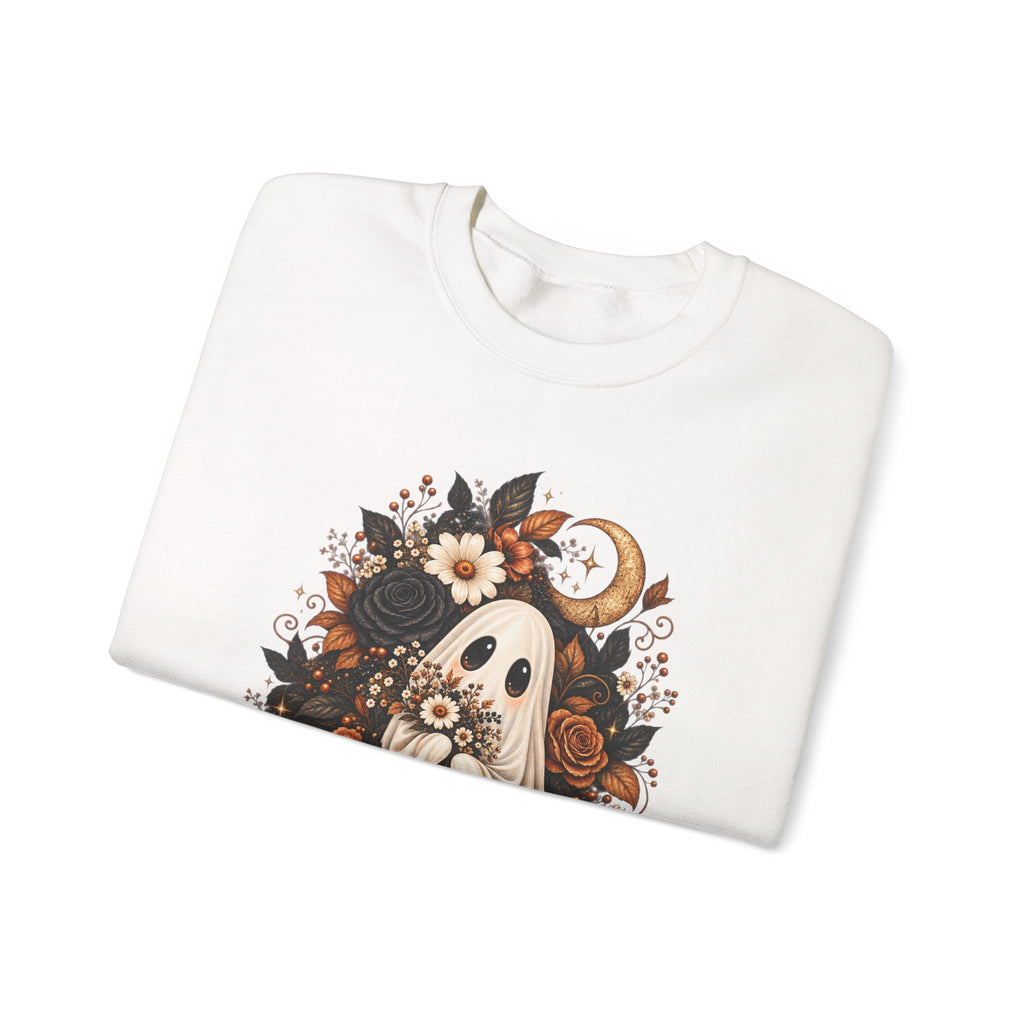 Unisex Autumn Ghost Floral Crewneck Sweatshirt With Spooky Fall Art