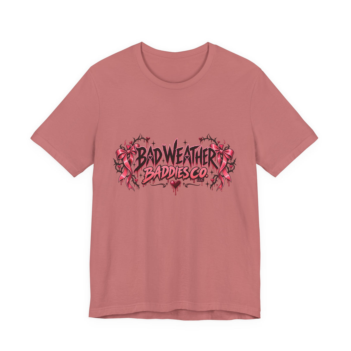 Bad Weather Baddies Co Gothic Pink Bow Signature Graphic Tee